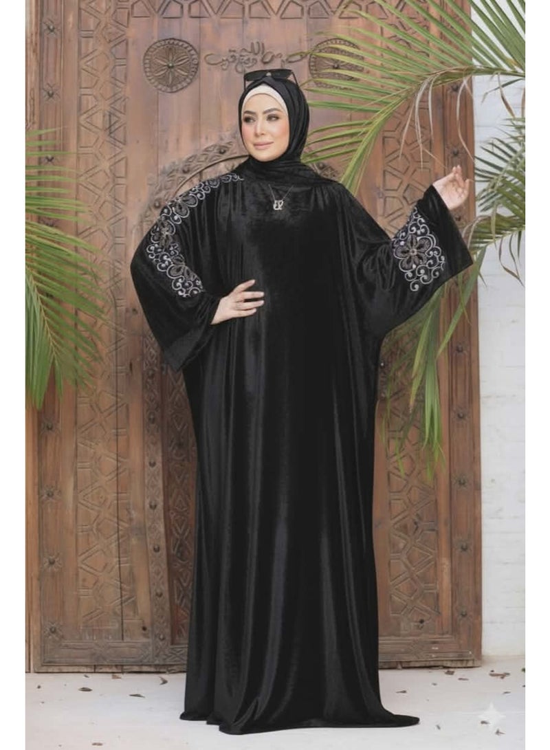 Women's prayer abaya with headscarf – Gulf style with a gorgeous pattern – very chic – black - Image 1